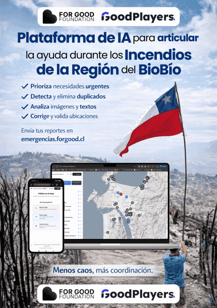 Plataforma de IA para articular y priorizar la ayuda durante los incendios en biobio, centralizando información validada para una respuesta rápida y coordinada.